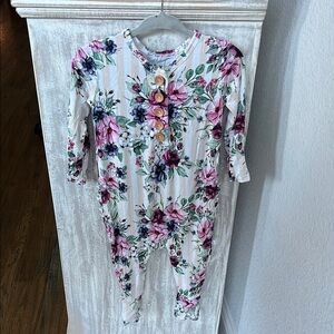 Floral Baby Romper with Wooden Buttons